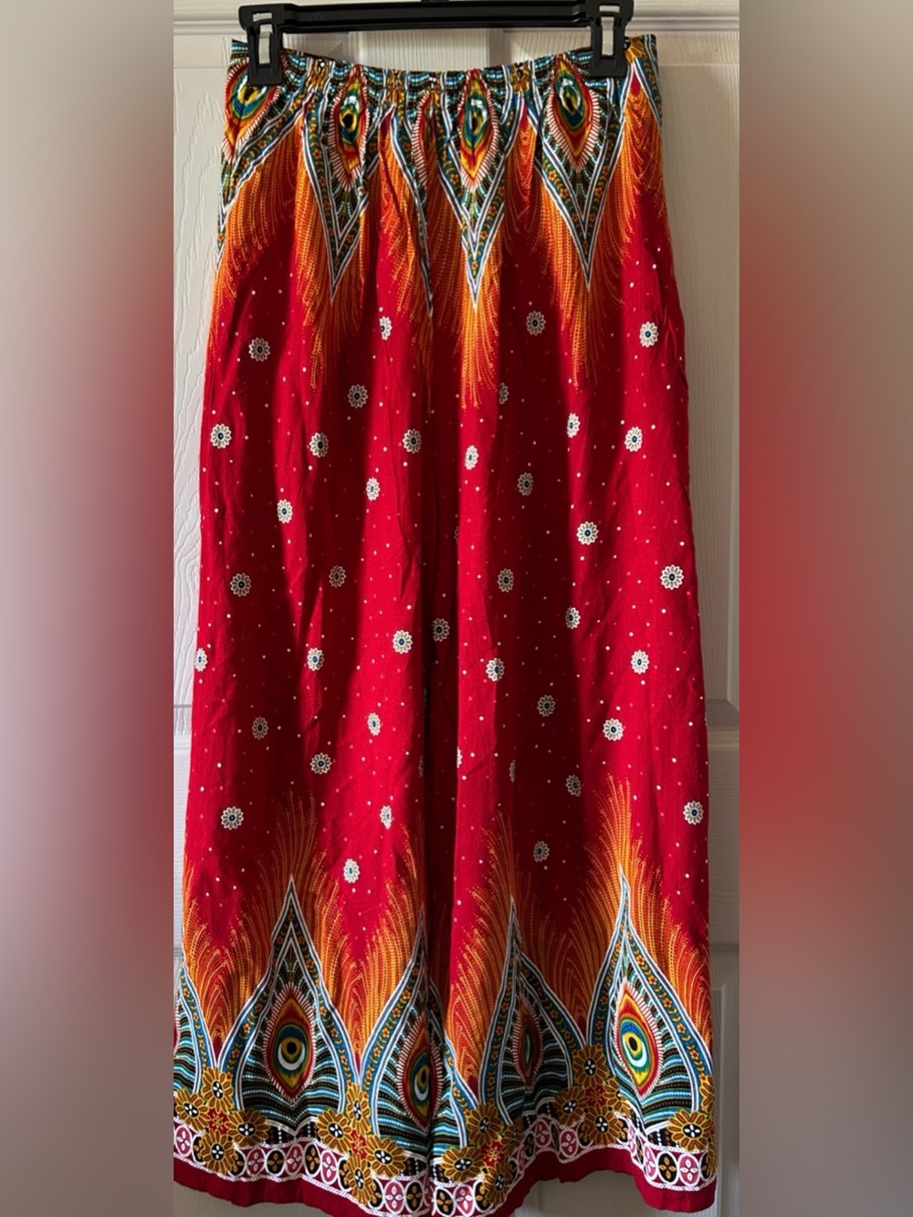 Peacock Abstract Flowy Y2K Wide Open Leg Tie Waist Boho Culotte Pants Sz Small - Picture 10 of 13